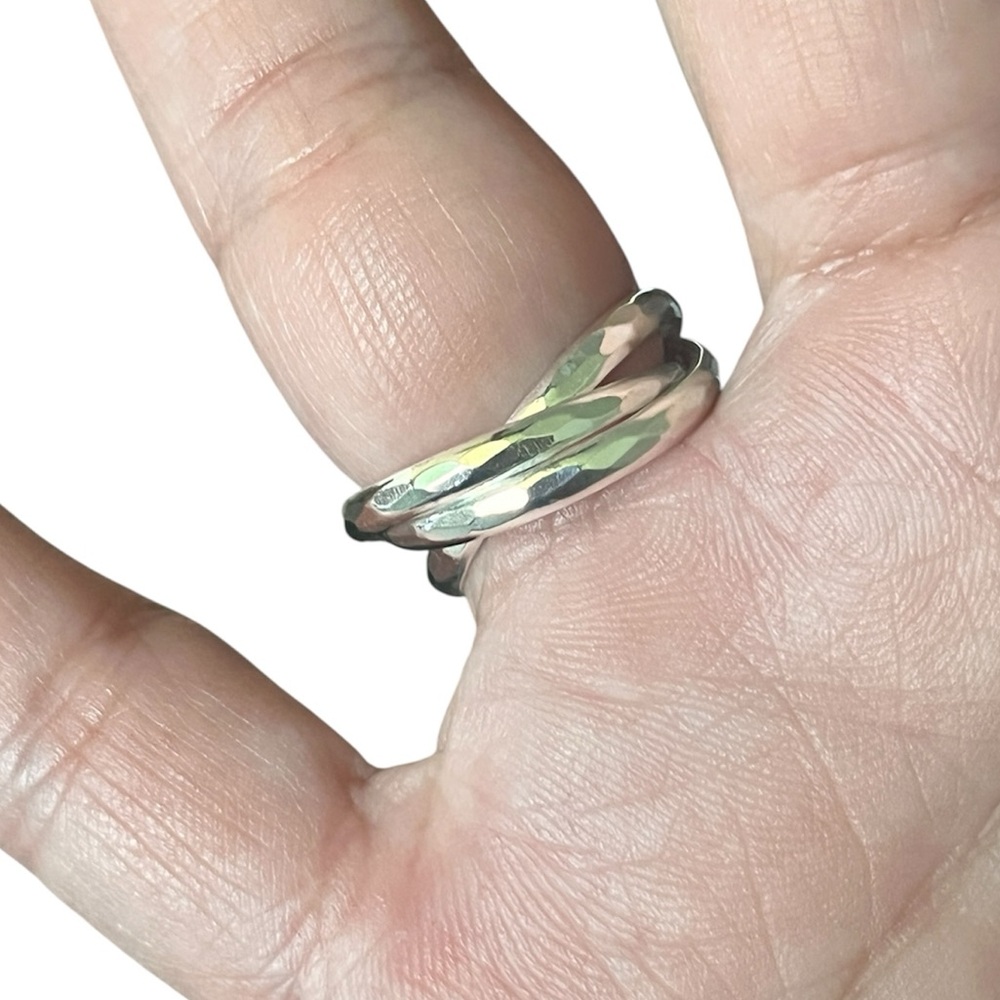 925 Sterling Silver Hammered multi band ring Handmade Band 2.3 mm each band.